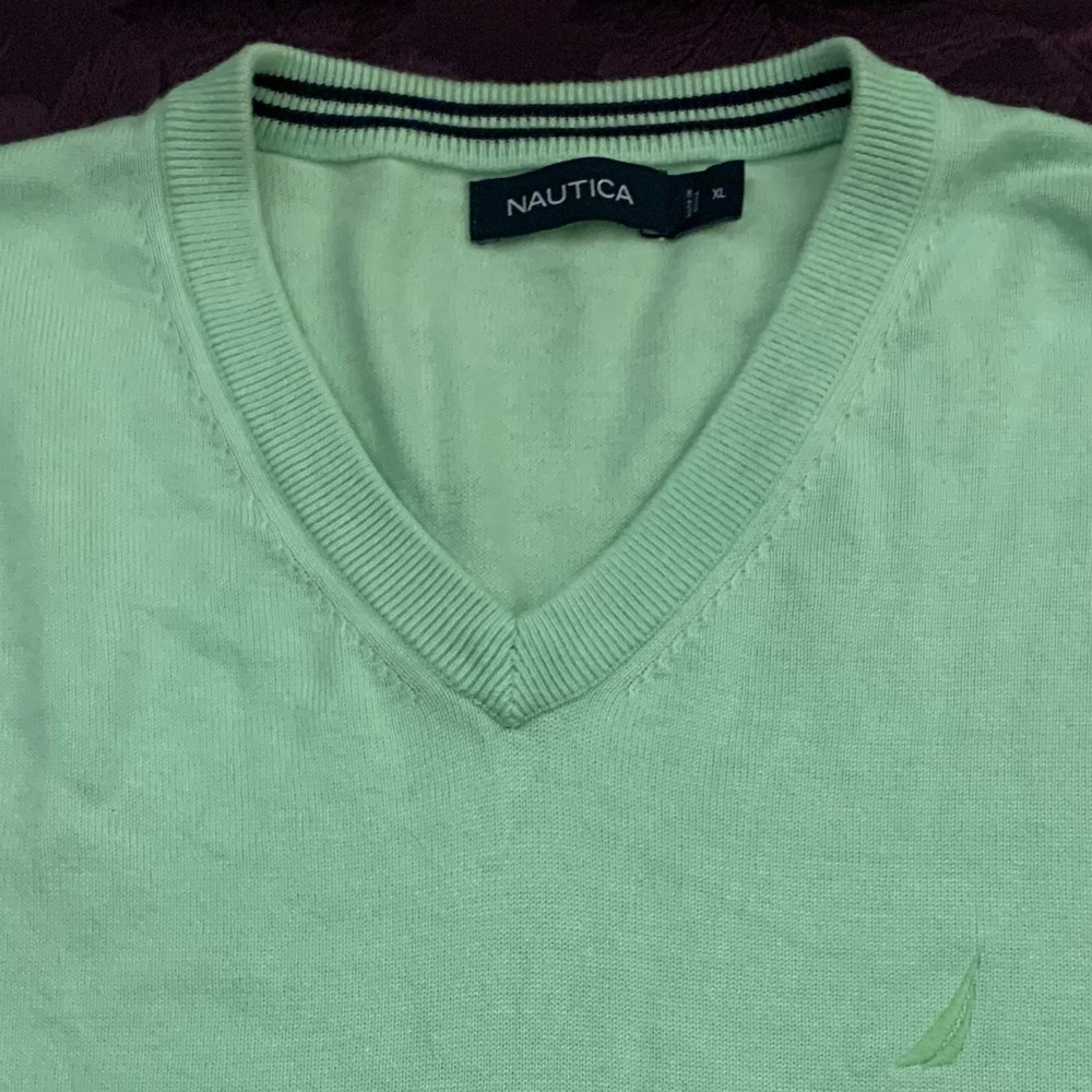 NAUTICA Cotton/Viscose Lt Green V Neck Summer Sweater